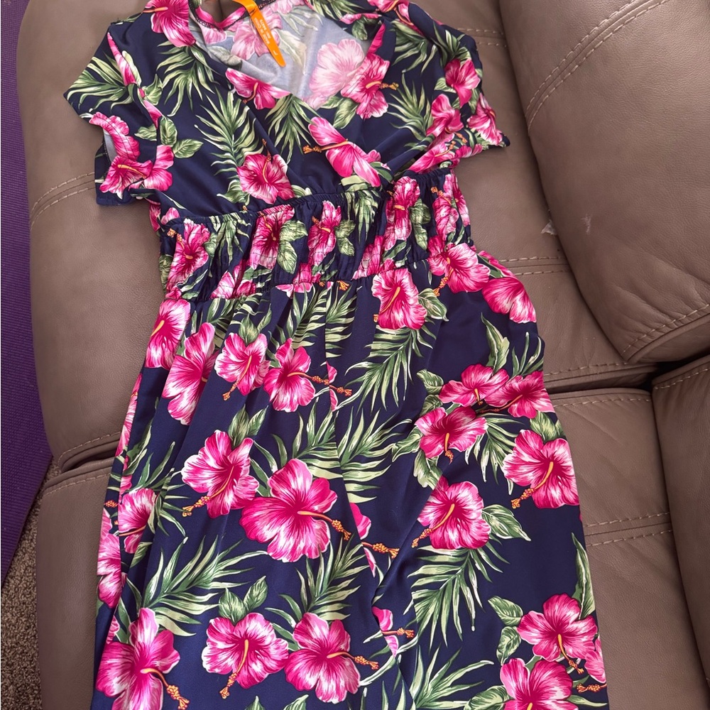 Magic Navy Dress with Pink Floral Print